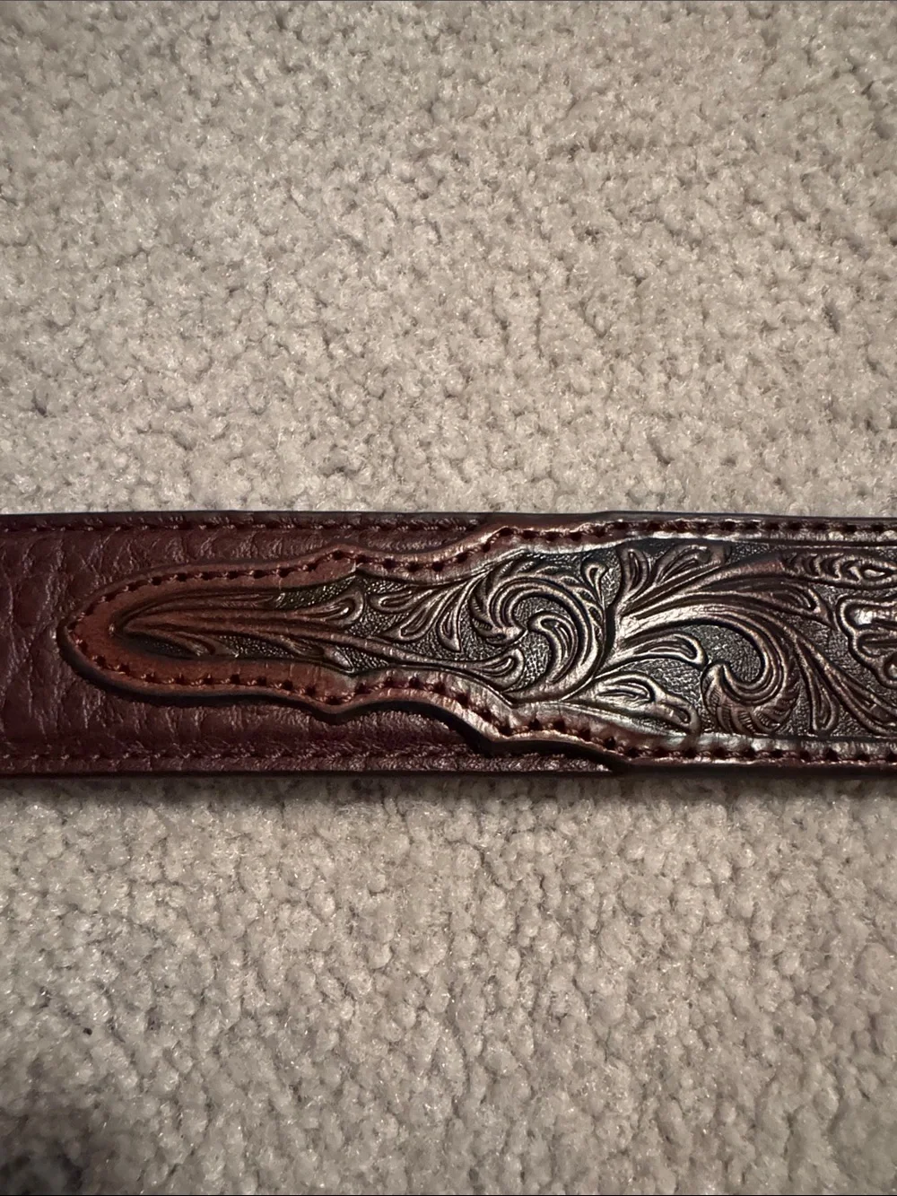 Nocona Vintage Tooled Brown Buffalo Leather Western Belt with Silver Buckle